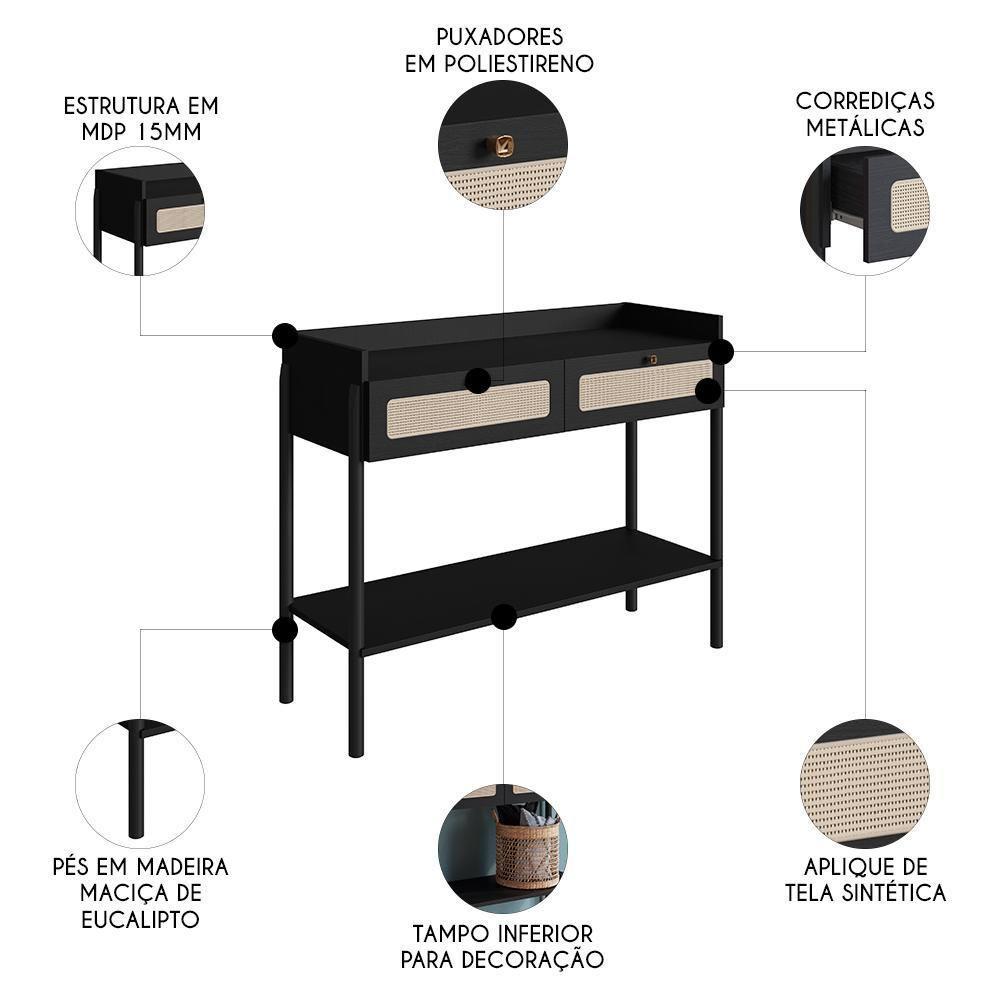 Aparador Para Sala 2 Gavetas Pés Madeira Arlo A10 Nero/preto - Mpozenato - 3