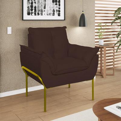 Poltrona Decorativa Luxo Recepção Clínica Estética Dourado Marrom