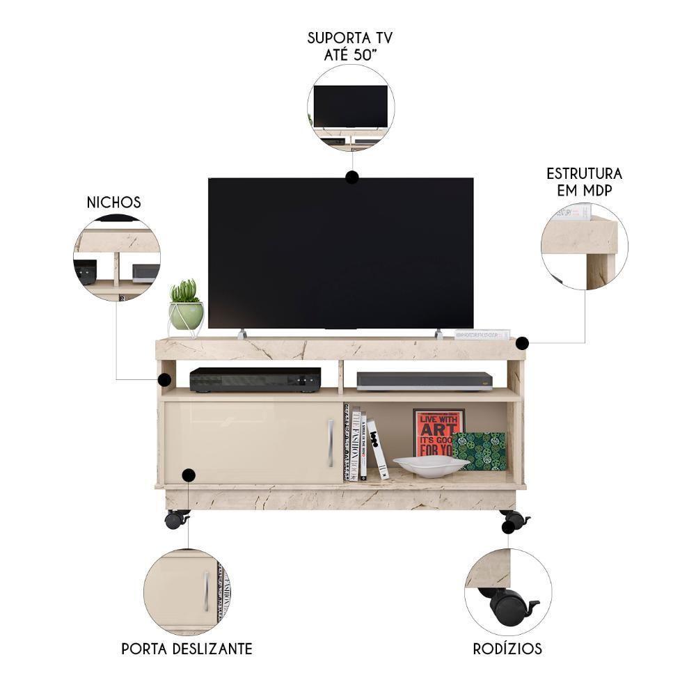 Rack Bancada De Tv 50 Pol 121cm Rute Z10 Off/calacata - Mpozenato - 3