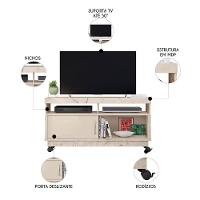 Rack Bancada De Tv 50 Pol 121cm Rute Z10 Off/calacata - Mpozenato - 3