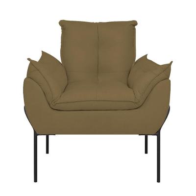 Poltrona Sofá Luxo Base Metal Preto Recepção Escritório Capuccino