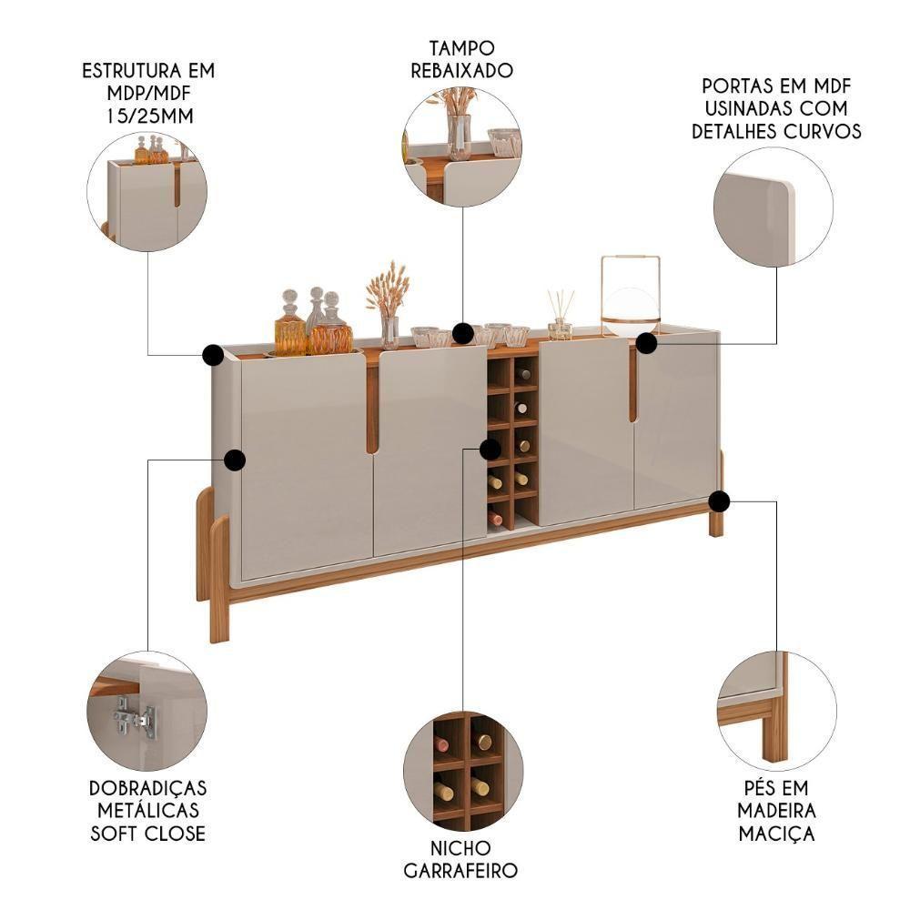 Buffet Aparador Sala De Jantar 190cm Nay C14 Off White/cedro - Mpozenato - 3