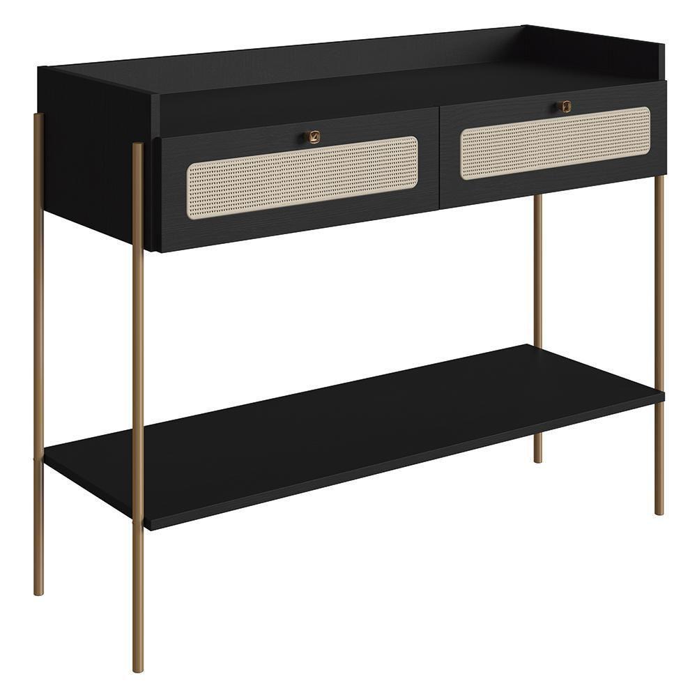 Aparador Para Sala 2 Gavetas Pé Metal Arlo A10 Nero/dourado - Mpozenato - 1