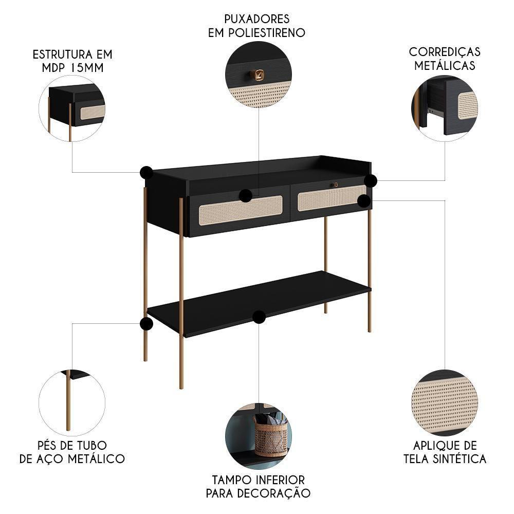 Aparador Para Sala 2 Gavetas Pé Metal Arlo A10 Nero/dourado - Mpozenato - 3