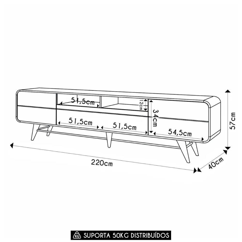 Rack Bancada De Tv 85 Pol 220cm áureo H01 Castanho/off - Mpozenato - 4