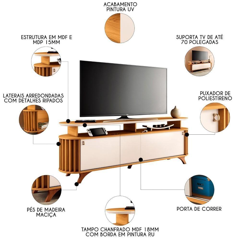 Rack Bancada De Tv 70 Pol 182cm Elva H01 Cinamomo/off White - Mpozenato - 3