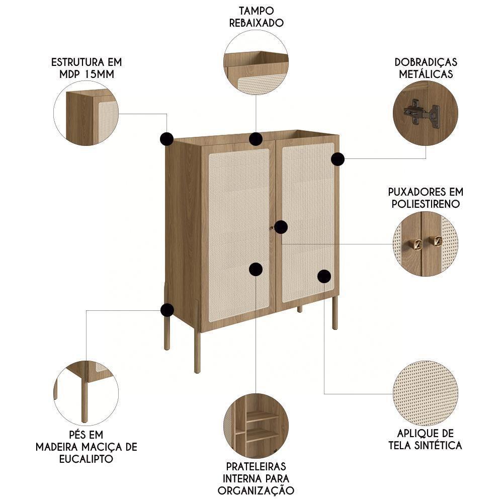 Armário Aparador Bar 2 Portas Pés Madeira Arlo A10 Hanover - Mpozenato - 3