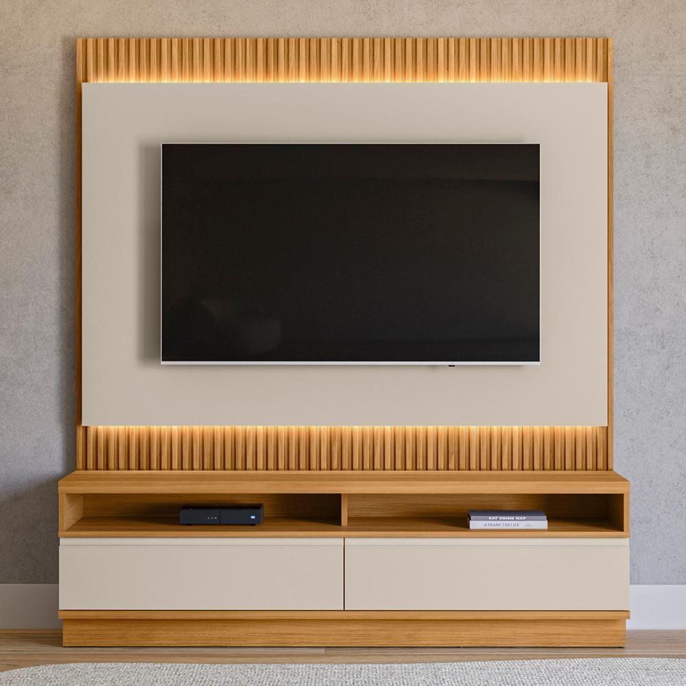 Painel Para Tv 70 Pol E Rack Bancada 180cm Real L06 Tauari/off White Fosco - Mpozenato - 2