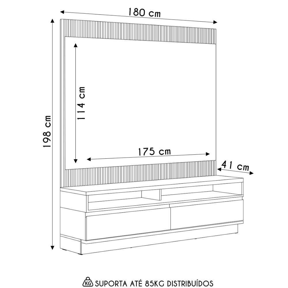 Painel Para Tv 70 Pol E Rack Bancada 180cm Real L06 Tauari/off White Fosco - Mpozenato - 4