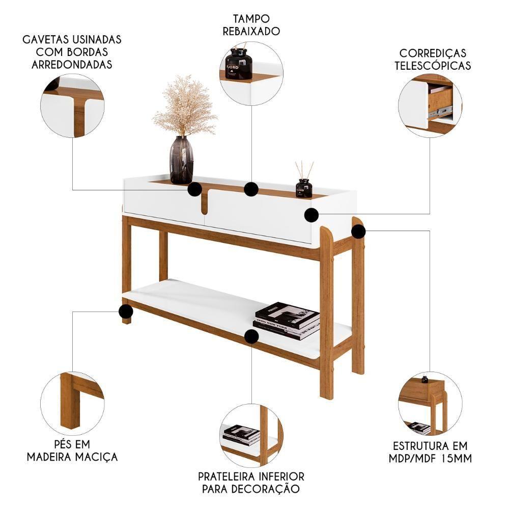 Aparador De Sala 2 Gavetas 130cm Nay C14 Branco/cedro - Mpozenato - 3