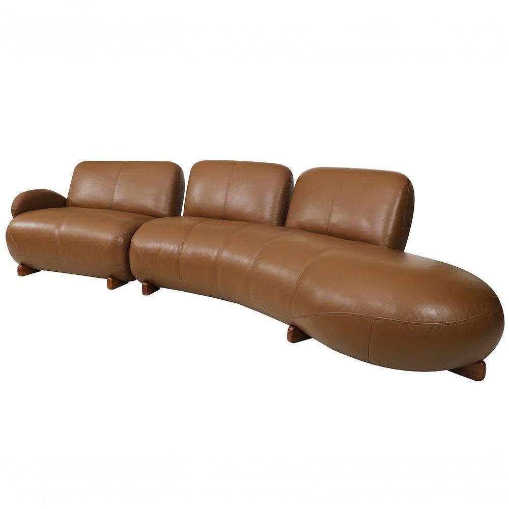 Sofá De Couro Onix 4 Lugares Com Chaise Direita Brown - Mempra - 1