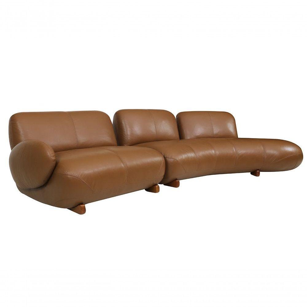 Sofá De Couro Onix 4 Lugares Com Chaise Direita Brown - Mempra - 2