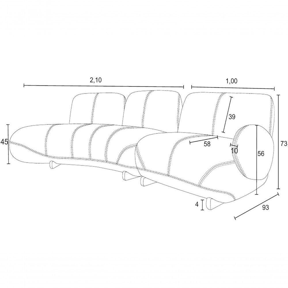 Sofá De Couro Onix 4 Lugares Com Chaise Direita Brown - Mempra - 5