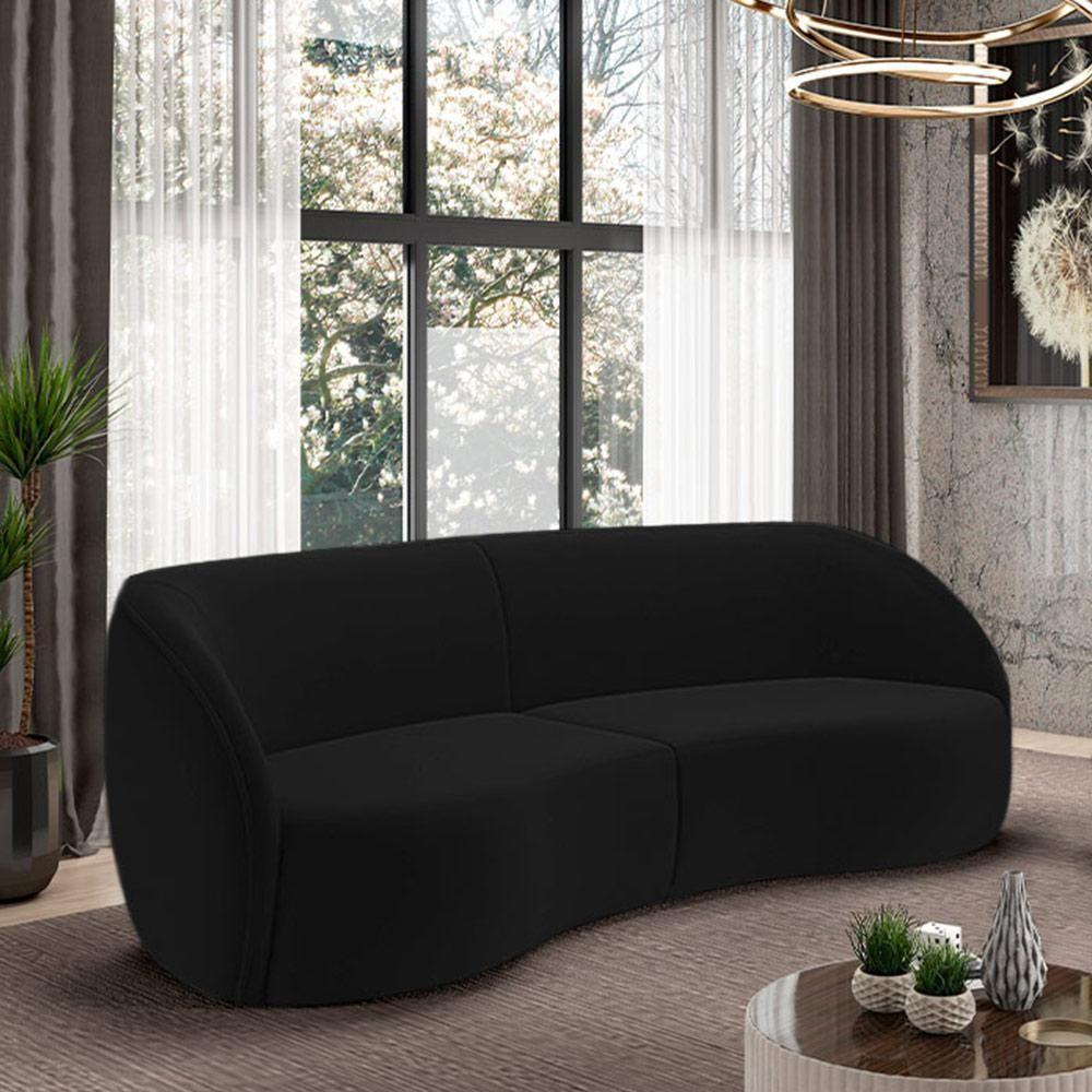 Sofá Decorativo Sala De Estar Bipartido 240cm Clarke Veludo Preto G45 - Gran Belo - 1