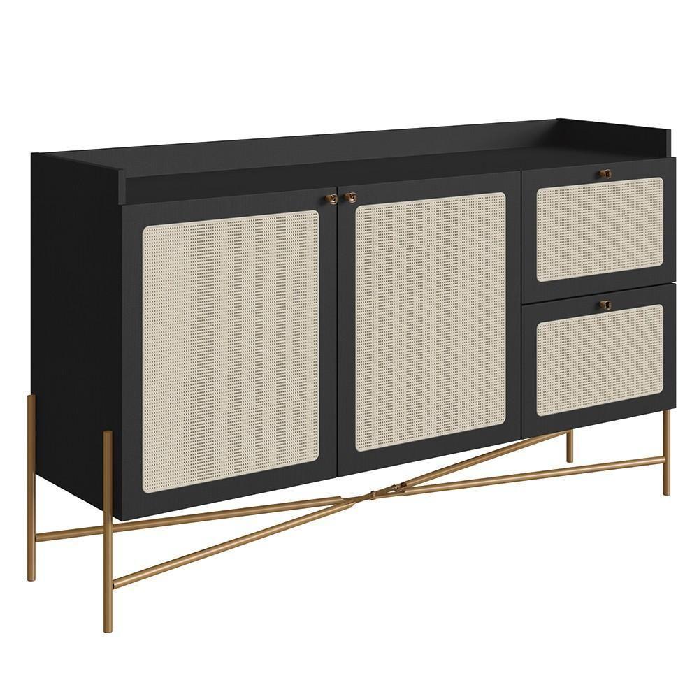 Balcão Aparador Buffet 2 Portas Pé Metal Arlo A10 Nero/dourado - Mpozenato - 1