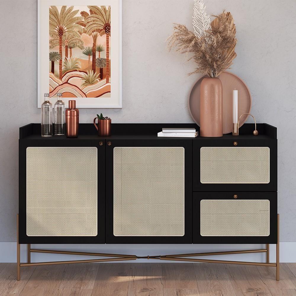 Balcão Aparador Buffet 2 Portas Pé Metal Arlo A10 Nero/dourado - Mpozenato - 2