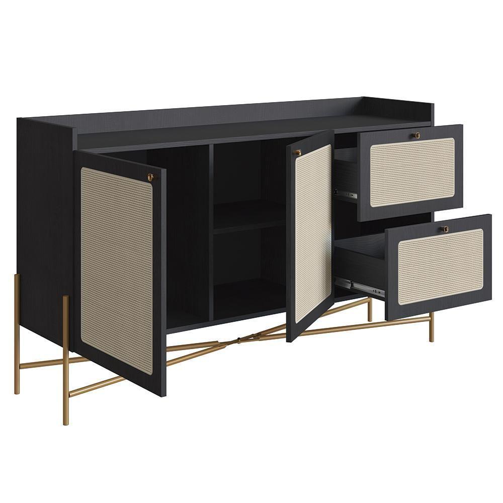 Balcão Aparador Buffet 2 Portas Pé Metal Arlo A10 Nero/dourado - Mpozenato - 5