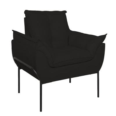 Poltrona Sofá Luxo Base Metal Preto Recepção Escritório Preto