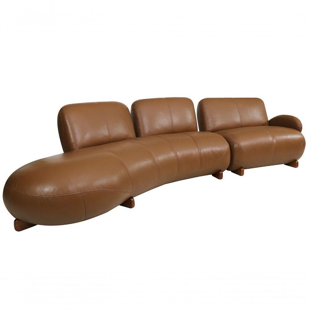Sofá De Couro Onix 4 Lugares Com Chaise Esquerda Brown - Mempra - 1