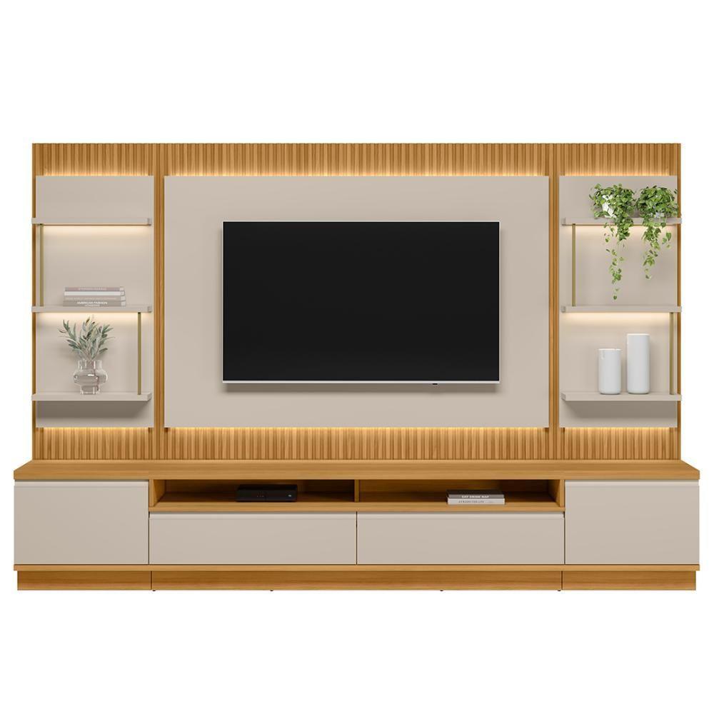 Painel Para Tv 70 Pol Com Rack Bancada 297cm Real L06 Tauari/off White - Mpozenato - 5