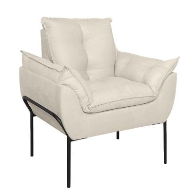 Poltrona Sofá Opala Luxo Base Metal Para Recepção e Escritório Suede Bege