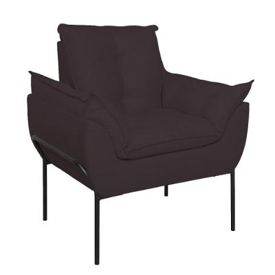 Poltrona Sofá Luxo Base Metal Preto Recepção Escritório Cinza