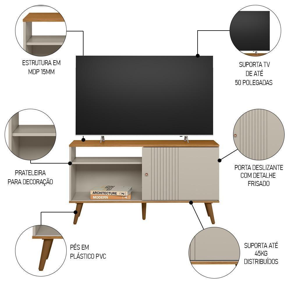 Rack Bancada De Tv 50 Polegadas Rebu L06 Nature/off White - Mpozenato - 6