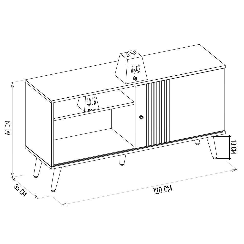 Rack Bancada De Tv 50 Polegadas Rebu L06 Nature/off White - Mpozenato - 7