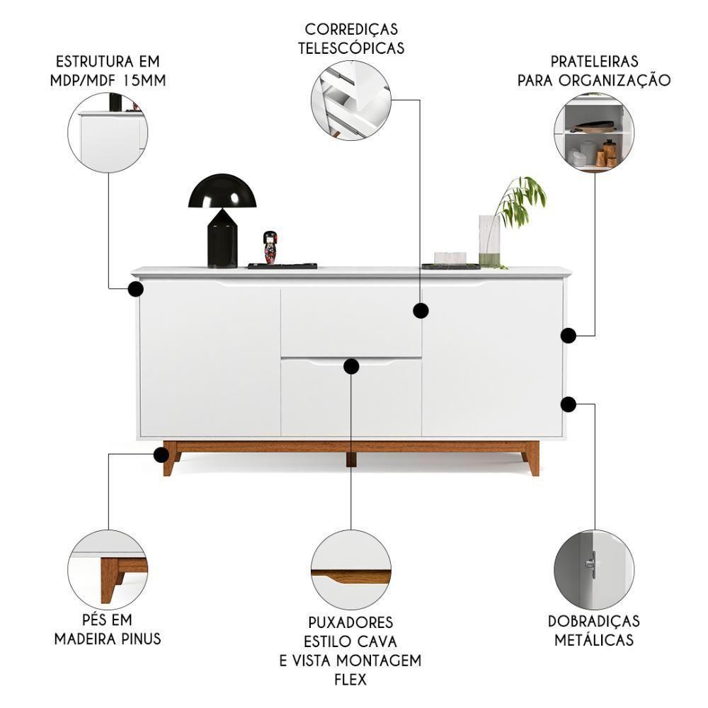 Buffet Aparador Para Sala De Jantar 163cm Flow Branco - Ej Móveis - 3