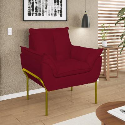 Poltrona Decorativa Luxo Recepção Clínica Estética Dourado Vermelho