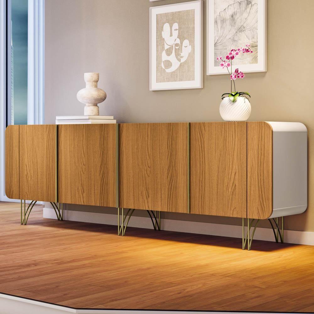 Balcão Aparador Buffet Piacente H01 Off White/cinamomo - Mpozenato - 2