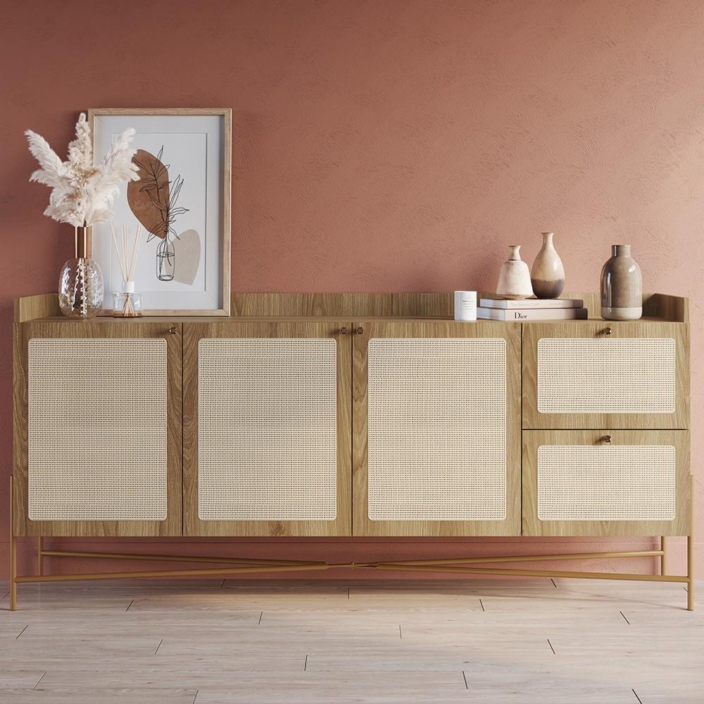 Balcão Aparador Buffet 3 Portas Pé Metal Arlo A10 Hanover/dourado - Mpozenato - 2