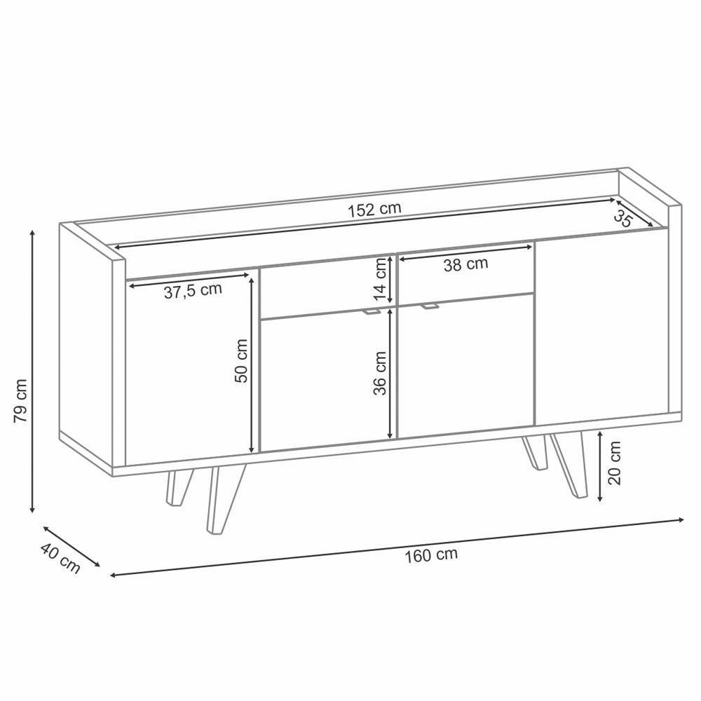 Balcão Aparador Buffet 4 Portas Sinfonia H01 Off White/cinamomo - Mpozenato - 7