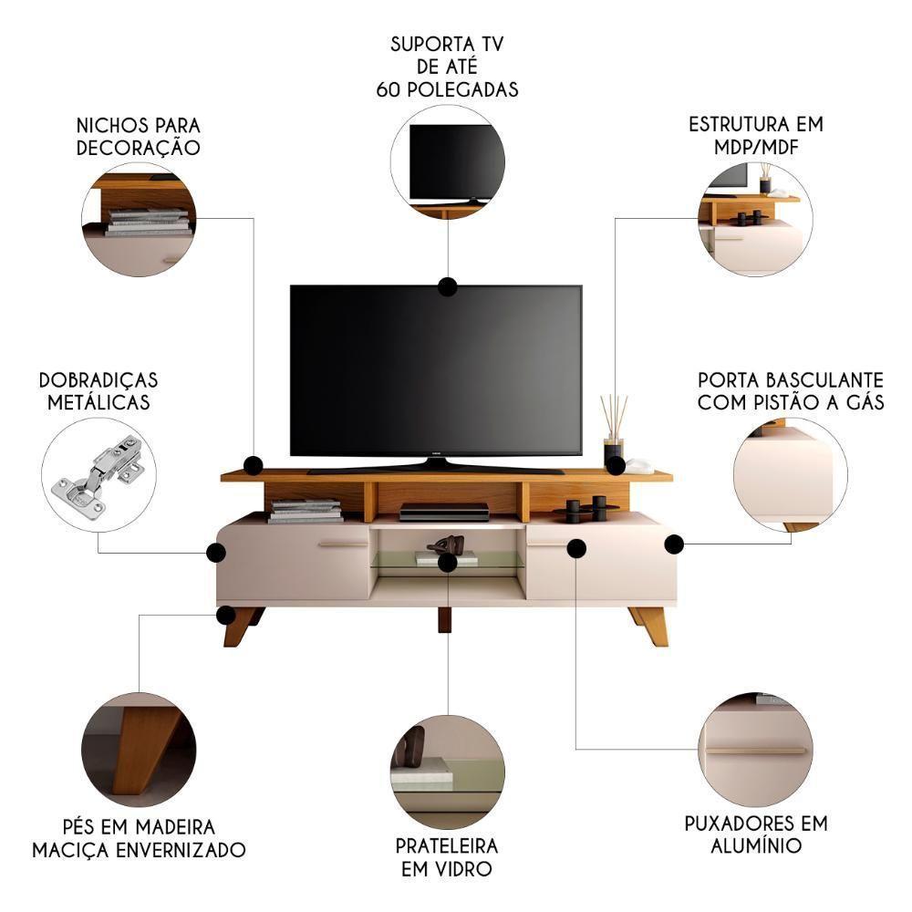 Rack Bancada Para Tv 60 Pol 160cm Amago H01 Cinamomo/off - Mpozenato - 3