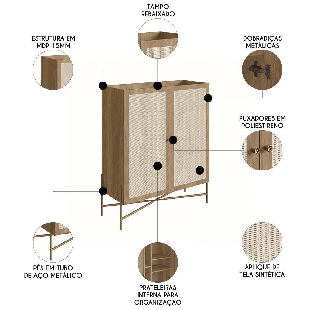 Armário Aparador Bar 2 Portas Pé Metal Arlo A10 Hanover/dourado - Mpozenato - 3