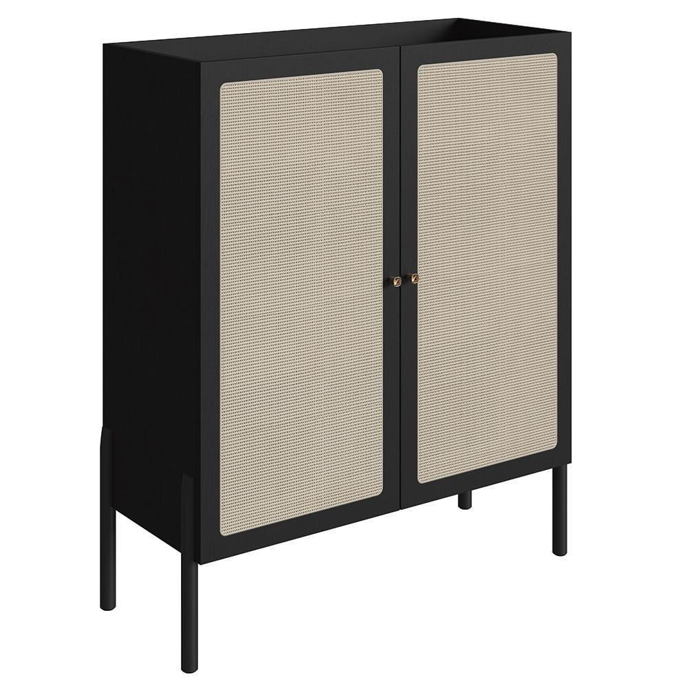 Armário Aparador Bar 2 Portas Pés Madeira Arlo A10 Nero/preto - Mpozenato - 1