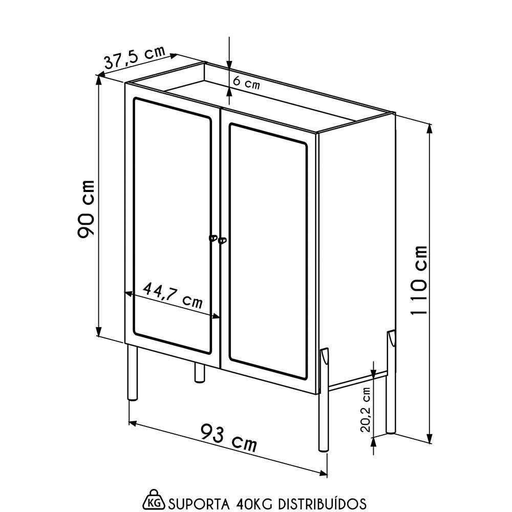 Armário Aparador Bar 2 Portas Pés Madeira Arlo A10 Nero/preto - Mpozenato - 4