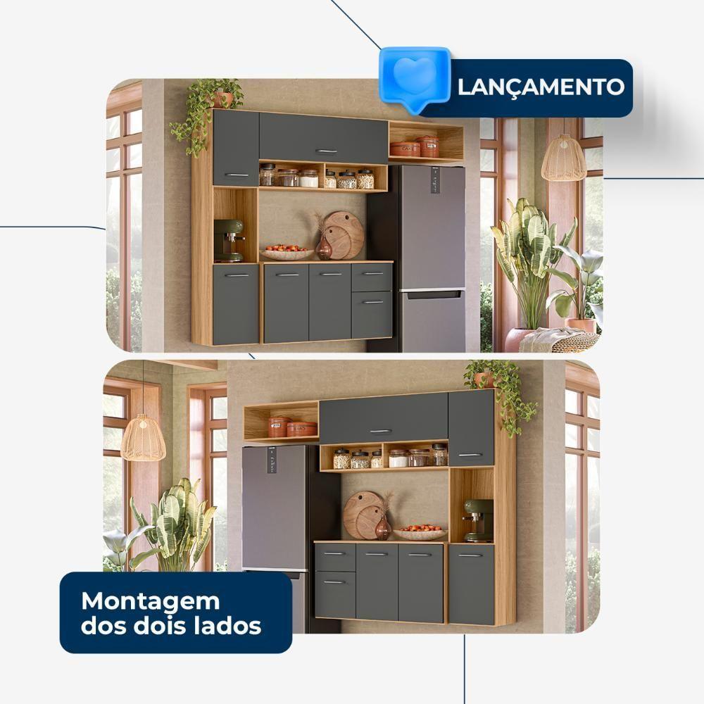 Cozinha Suspensa 6 Portas 1 Gaveta Becca Freijó/chumbo - 2