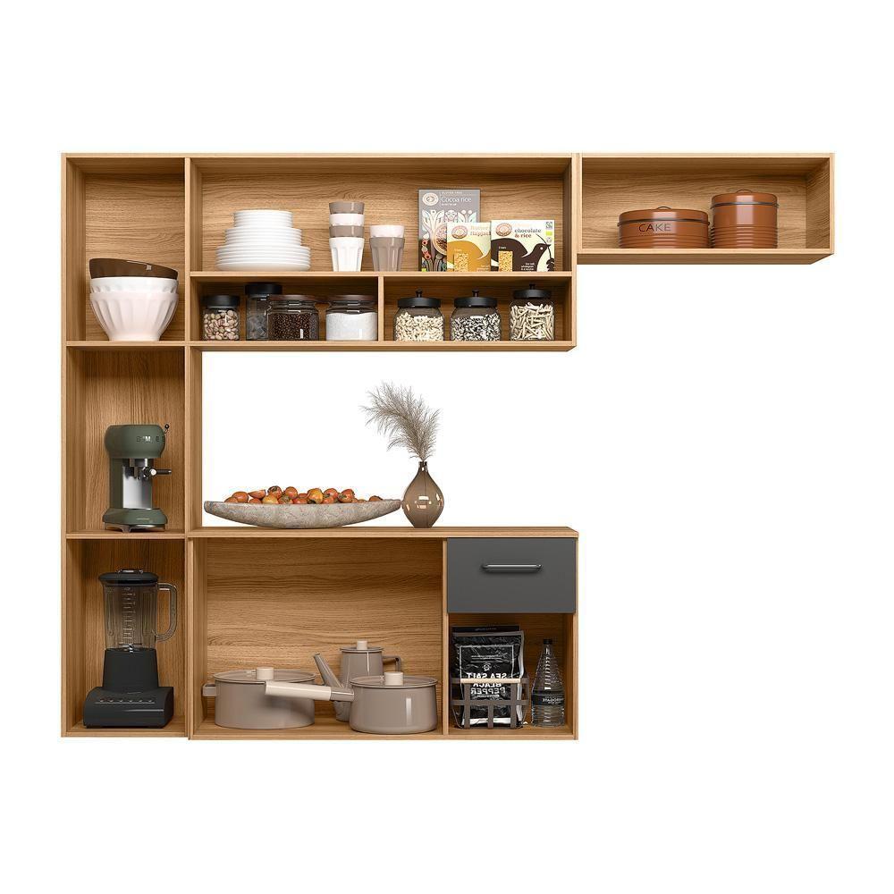 Cozinha Suspensa 6 Portas 1 Gaveta Becca Freijó/chumbo - 3