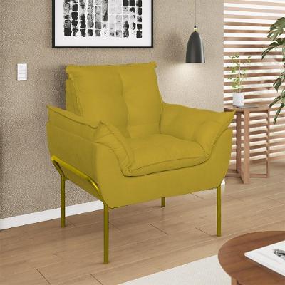 Poltrona Decorativa Luxo Recepção Clínica Estética Dourado Amarelo