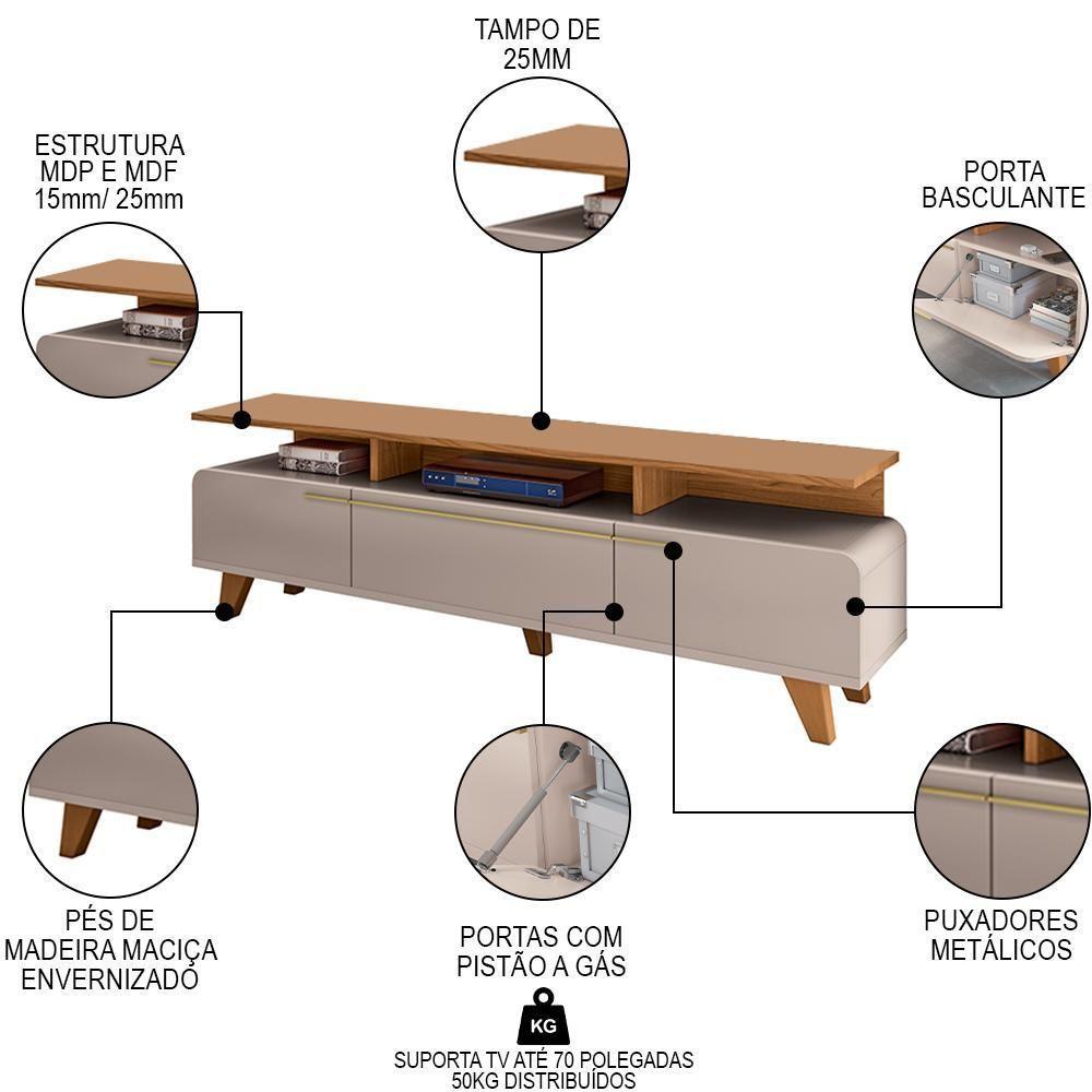 Rack Bancada Para Tv 70 Pol 200cm 3 Portas Amago H01 Off White/cinamomo - Mpozenato - 3