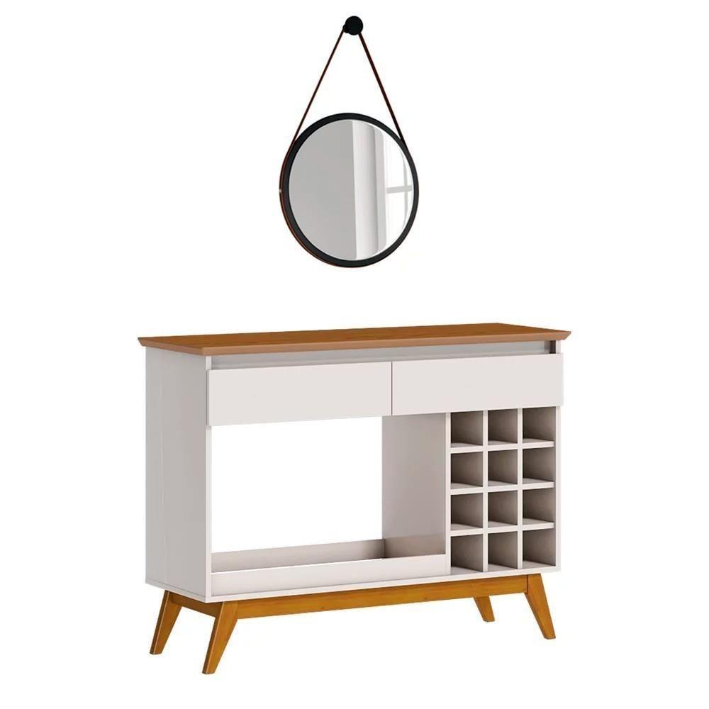 Aparador Classic Com Espelho Decorativo Adnet 67cm Hi01 Off White/freijó - Mpozenato - 1