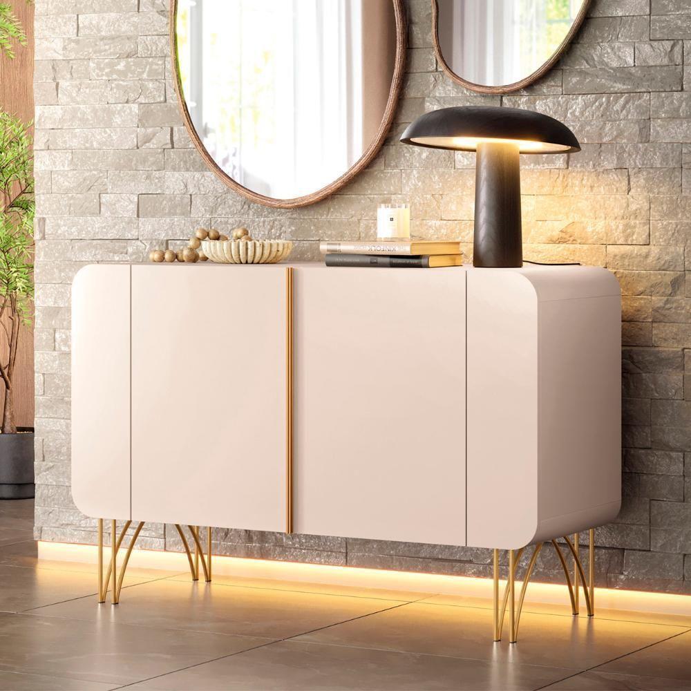 Balcão Aparador Buffet 2 Portas Pé Metal Benvy H01 Off White - Mpozenato - 2