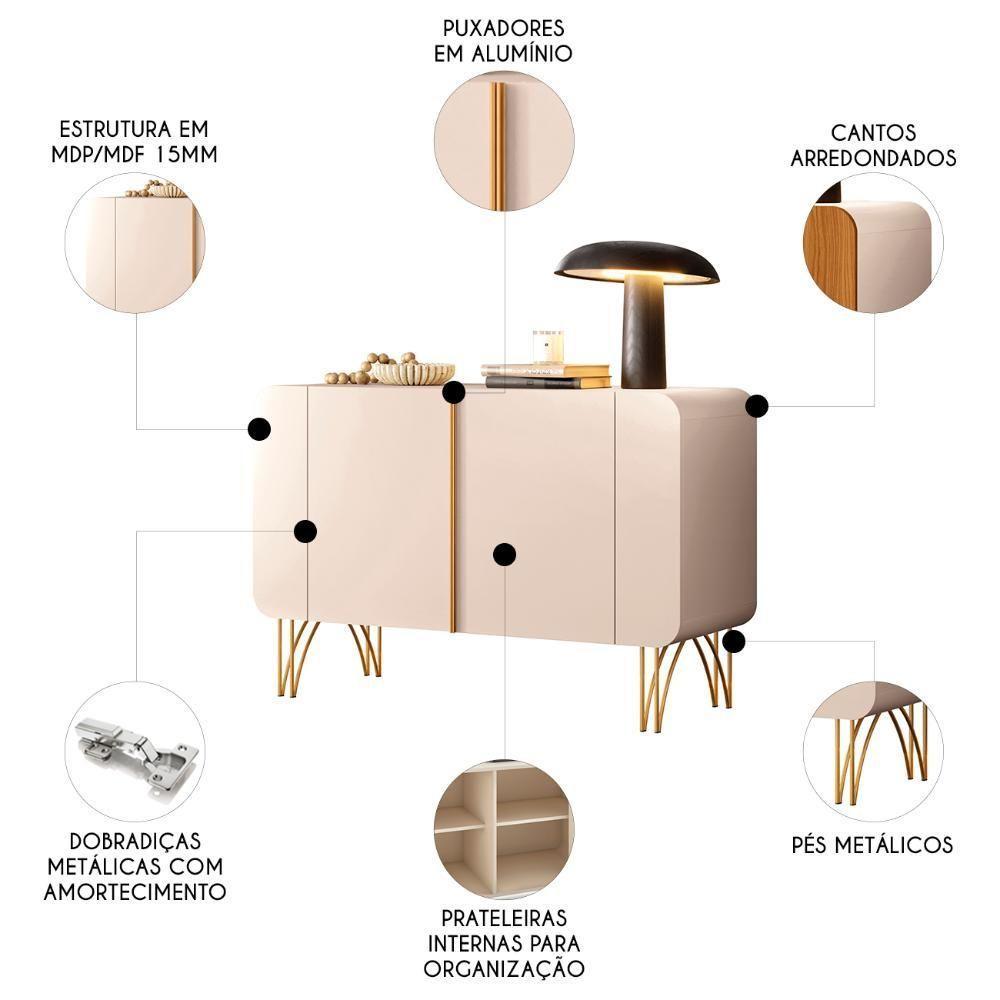 Balcão Aparador Buffet 2 Portas Pé Metal Benvy H01 Off White - Mpozenato - 3