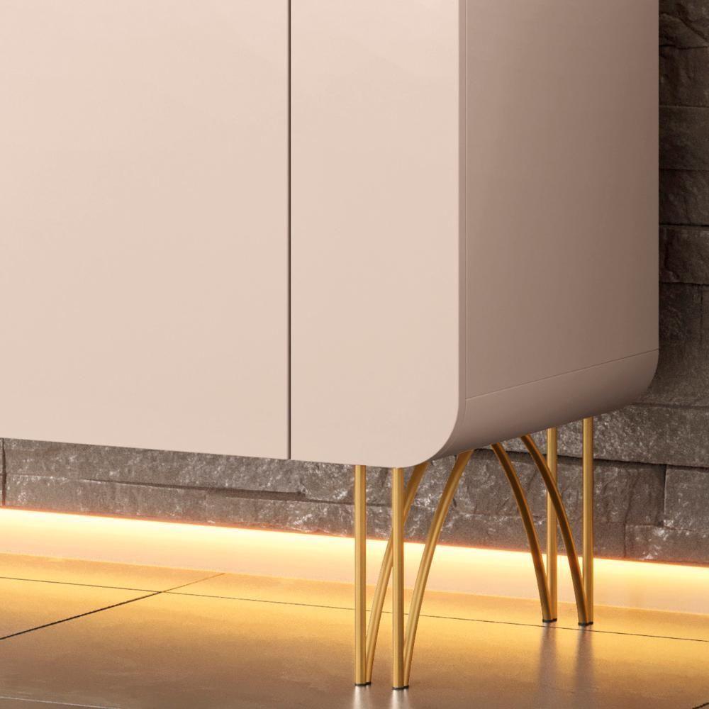 Balcão Aparador Buffet 2 Portas Pé Metal Benvy H01 Off White - Mpozenato - 4