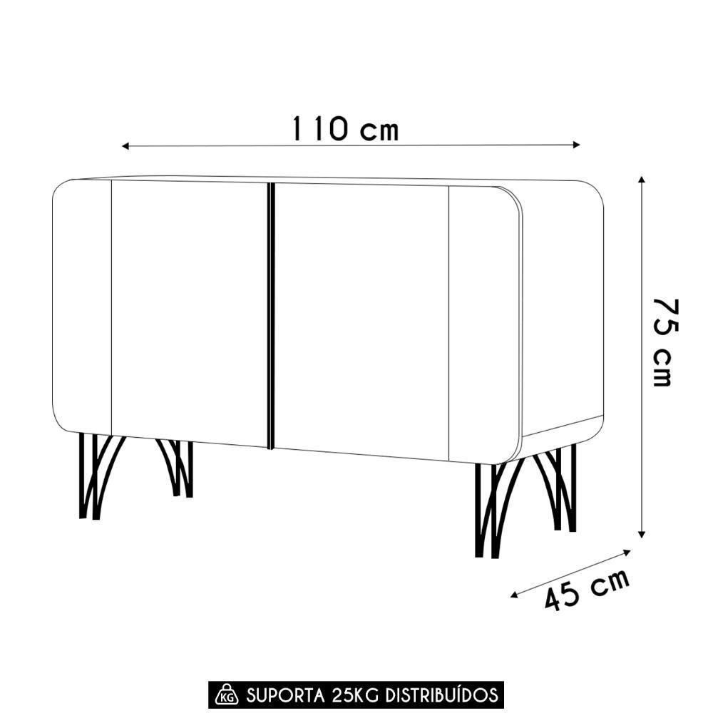 Balcão Aparador Buffet 2 Portas Pé Metal Benvy H01 Off White - Mpozenato - 7