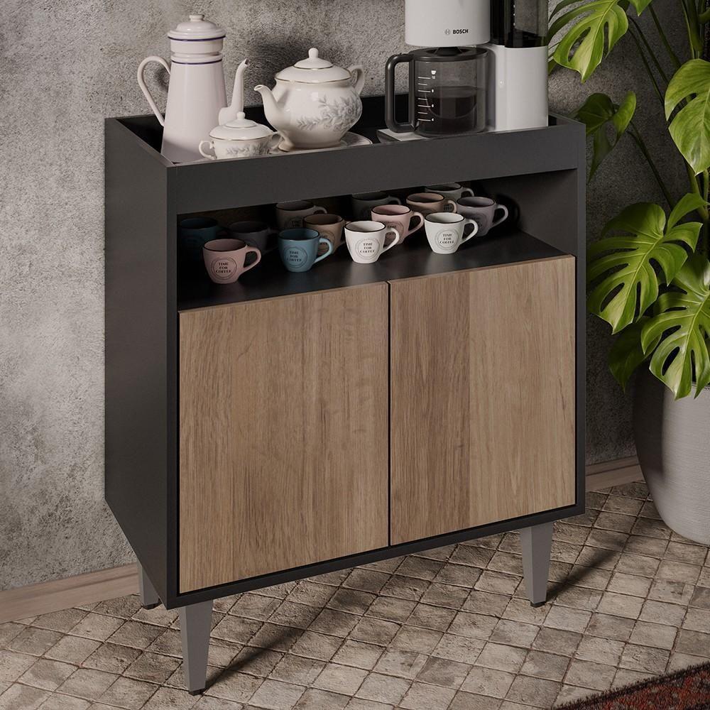 Aparador Cantinho Do Café E Painel 3 Prateleiras Flora M24 Preto/freijó - Mpozenato - 6