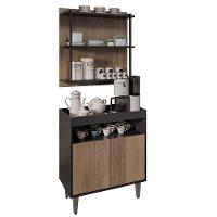 Aparador Cantinho Do Café E Painel 3 Prateleiras Flora M24 Preto/freijó - Mpozenato - 1