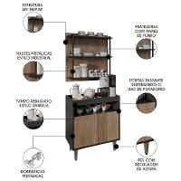 Aparador Cantinho Do Café E Painel 3 Prateleiras Flora M24 Preto/freijó - Mpozenato - 3