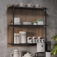 Aparador Cantinho Do Café E Painel 3 Prateleiras Flora M24 Preto/freijó - Mpozenato - 5